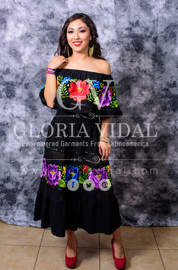 Multicolor Embroidered Off Shoulders ...